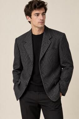 Bernhard Altmann Houndstooth Blazer Jacket Gray Black 44 Long Vintage